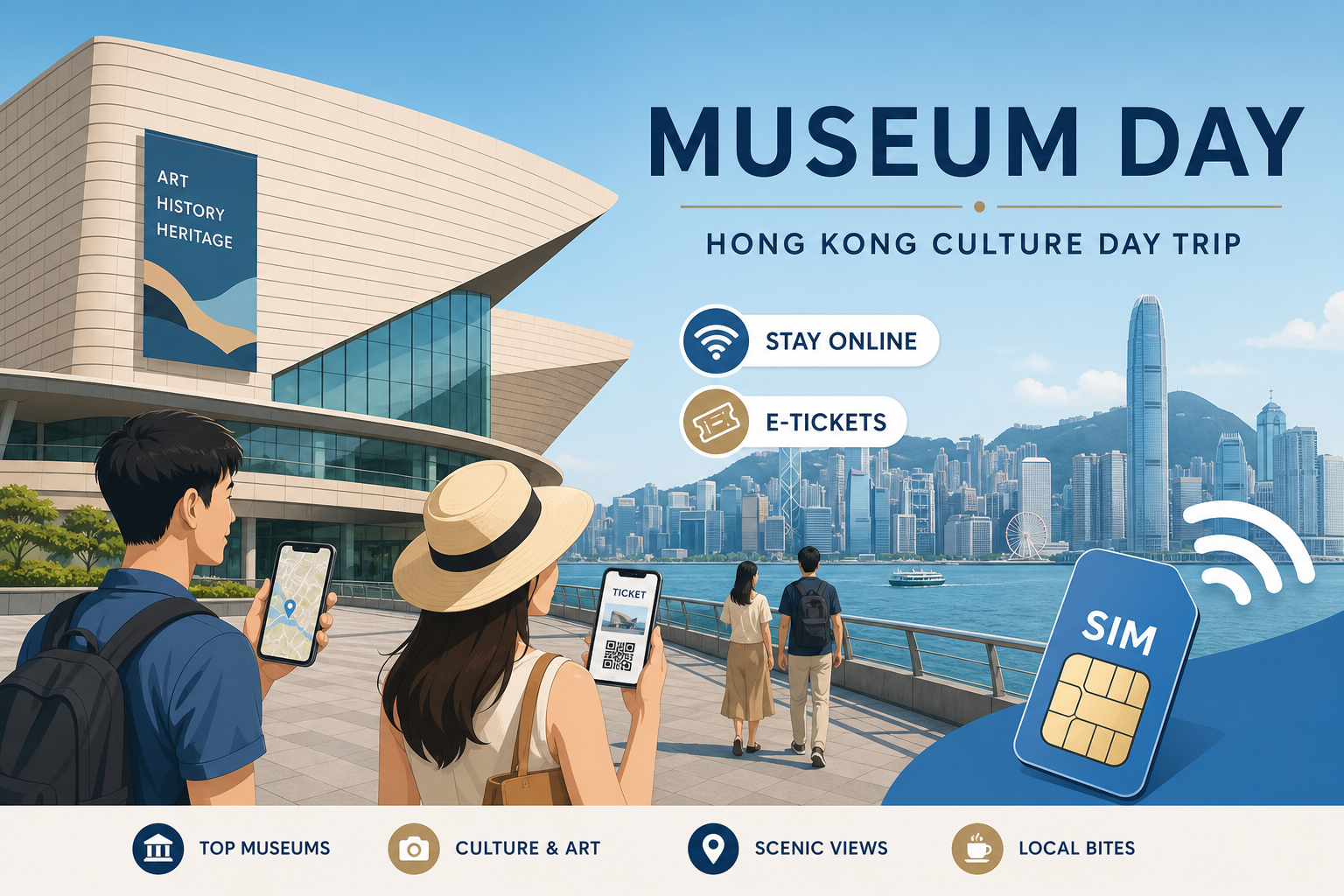香港博物馆文化一日游上网指南封面:海滨展馆与手机导览