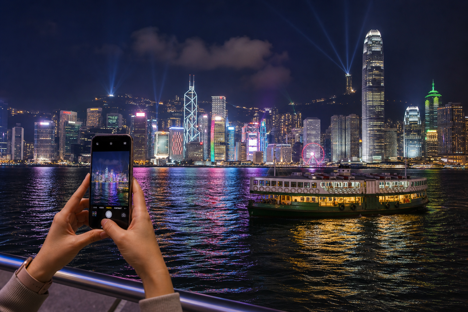 香港维多利亚港夜游上网攻略:天星小轮夜景与手机拍摄