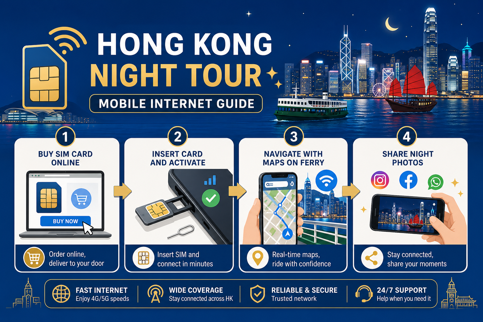 维港夜游四步联网:购卡、激活、导航、夜拍分享